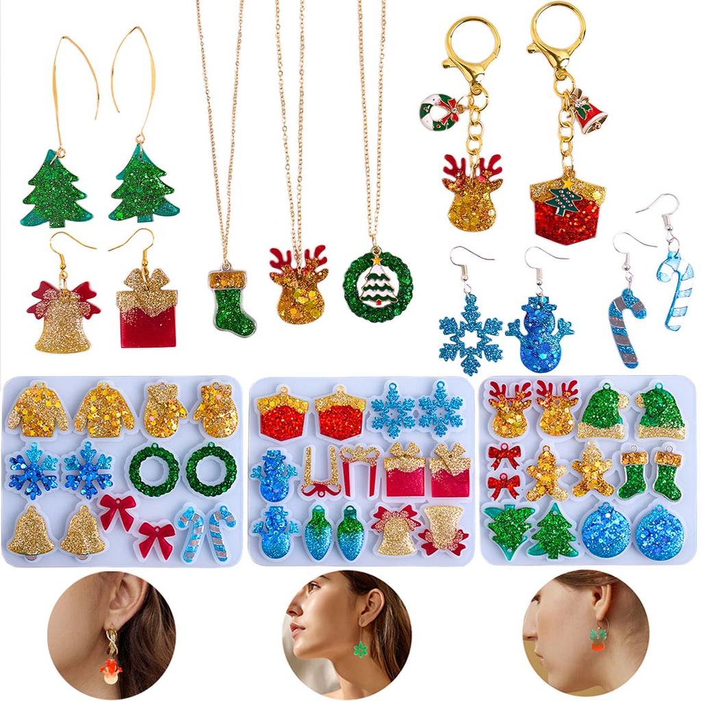 Christmas Series Earring Pendant Resin Mold DIY Christmas Tree Elk Snowflake UV Epoxy Molds Keychain Jewelry Craft Gifts Making