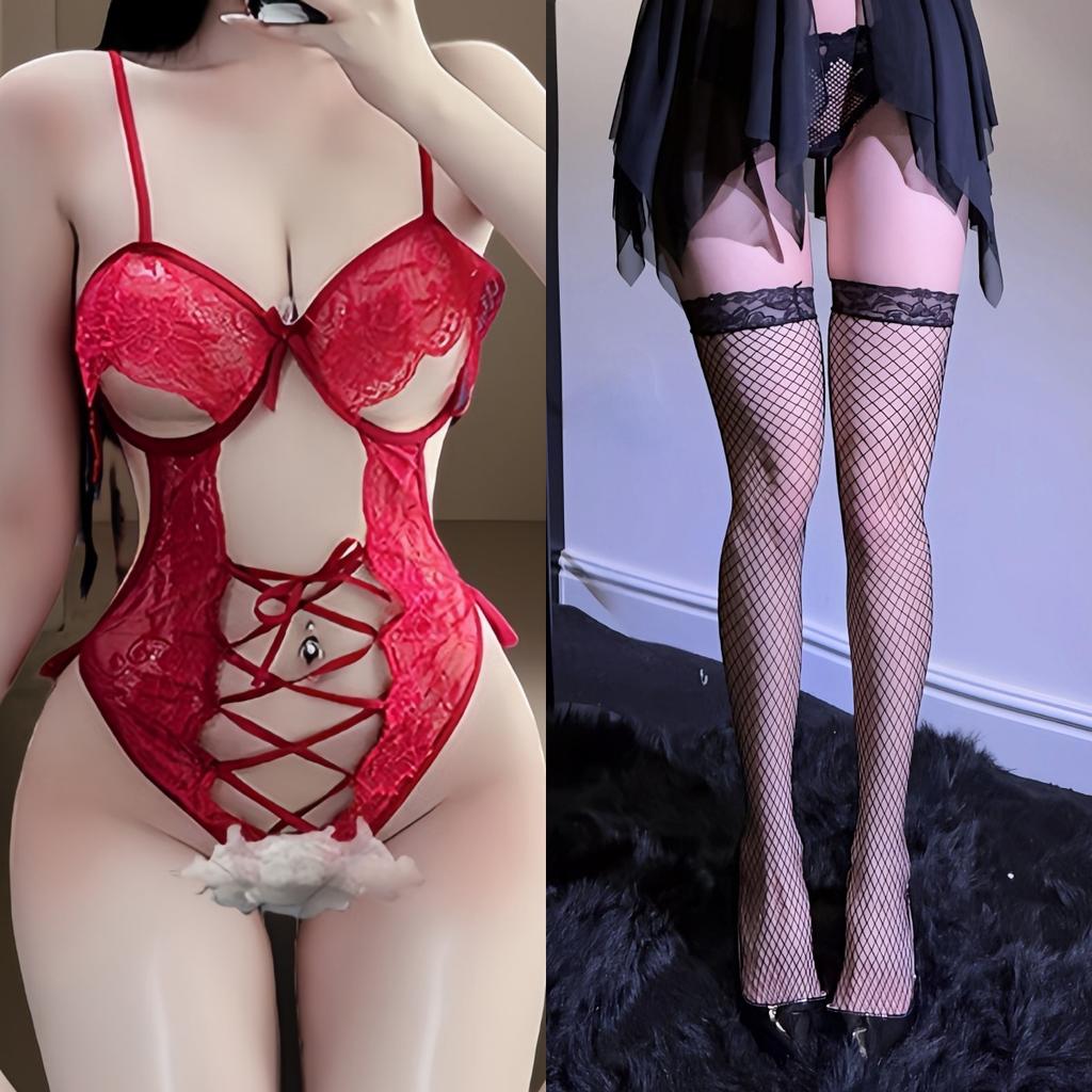 Sexy underwear Sexy small chest steel ring onesie Passion temptation Hollow breast suspender Lace free suit women