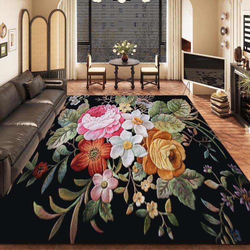 Tapis Carré pour Chambre à Coucher Salon Tapis à Fleurs Antidérapant Maison Tapis Rectangulaire Imprimé Géométrique