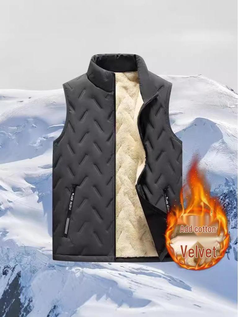 Herren Weste aus schwarzem Lammwolle - Warm, Verdickt, Locker geschnitten Oberbekleidung für Herbst und Winter
