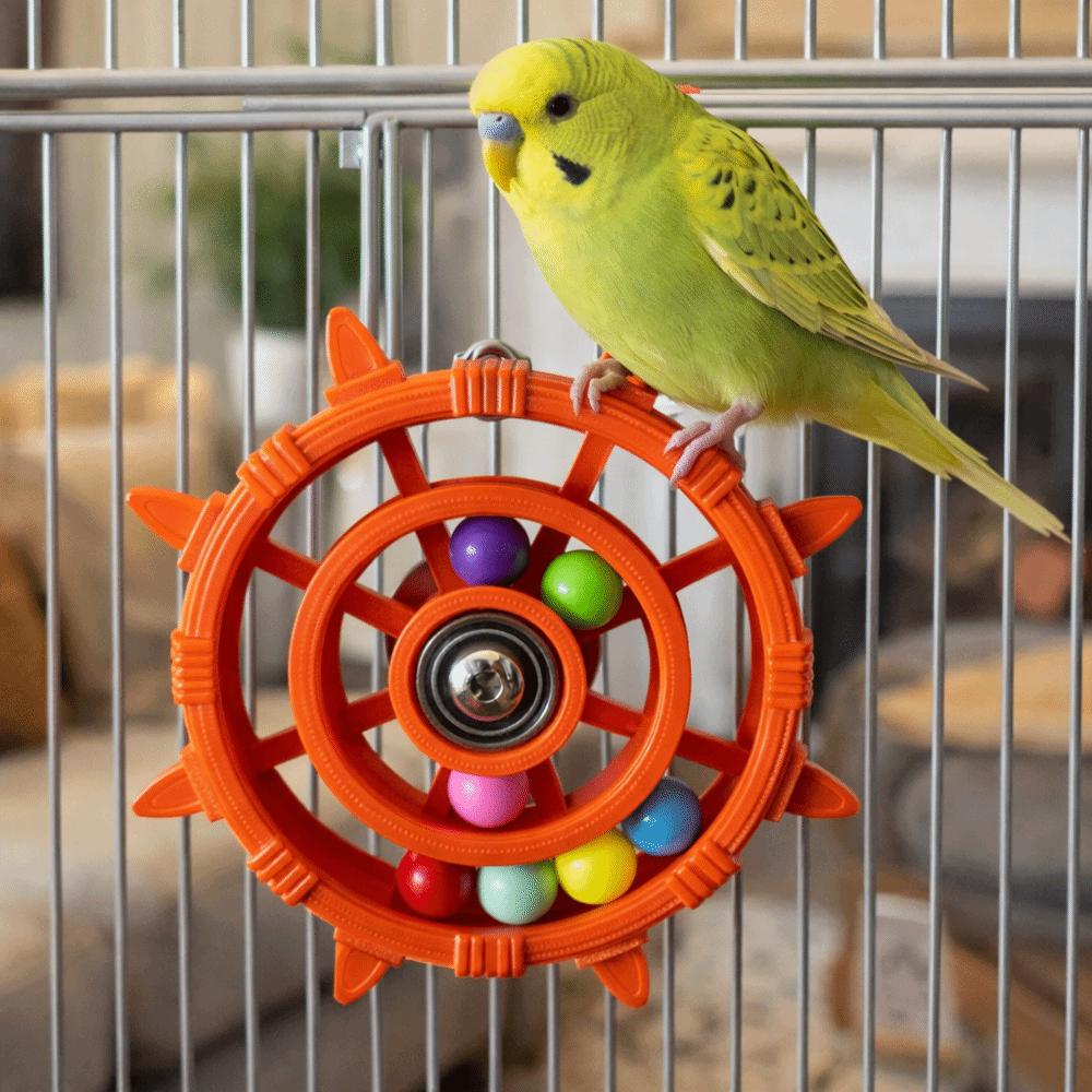 Rudder Shaped Interactive Spinning Wheel Colorful Beads Bird Cage Toy  Bird Cage Use