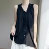 Summer New V-neck Drawstring All Match Korean Women's Top Elegant Sleep Loose Solid Color Comfortable Vest