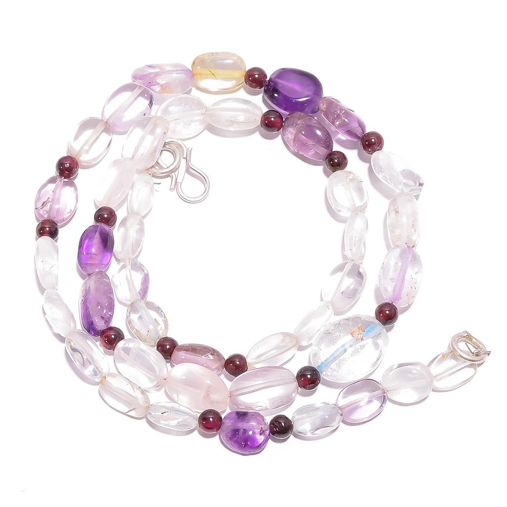Natural Crystal Amethyst Garnet Gemstone Smooth Beads Necklace 4-13mm 18" UB7835 UB-7835