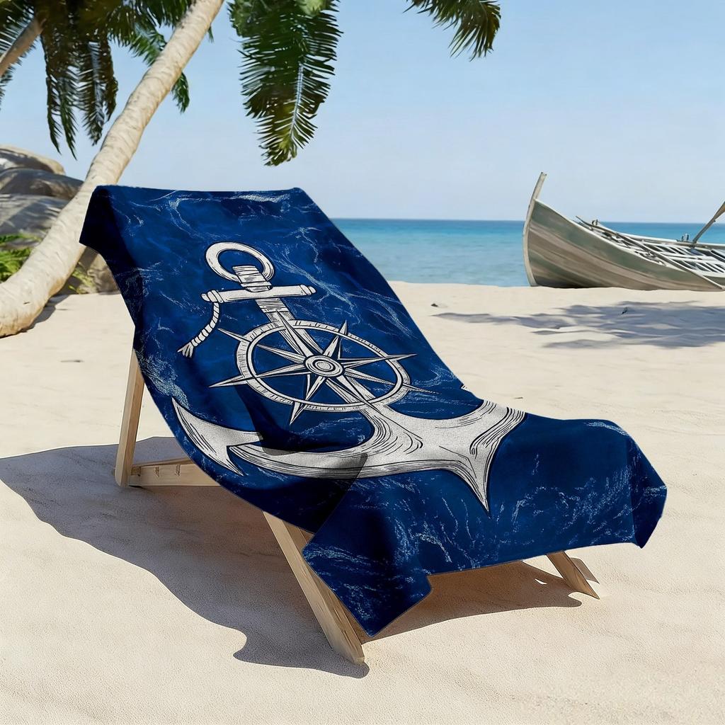 Anker Kompass Nautischer Druck Strandtuch Polyester Weich Schnelltrocknend Großes Badetuch Sommer Schwimmbad Surfing Decke