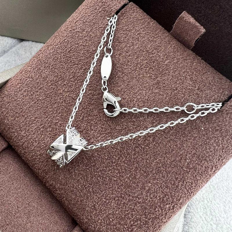 Shangjia 2025 Diamond Cross Cylinder Necklace - Elegant & Versatile Fashion Statement
