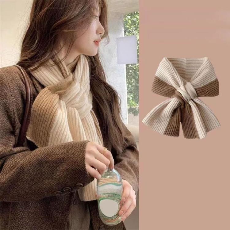 Stylish Ladies' Knitted Scarf Crossed Designs Neck Warmer Cosy Solid Color Blocking Scarf for Autumn and Winter Comfort