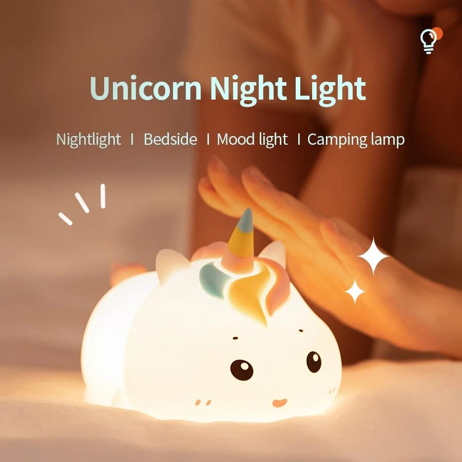 Silicone Patting Lamp Unicorn LED Rechargeable  Night Lamp with Remote Control Dimmable Bedside Bedroom Mood Light Creative Gift