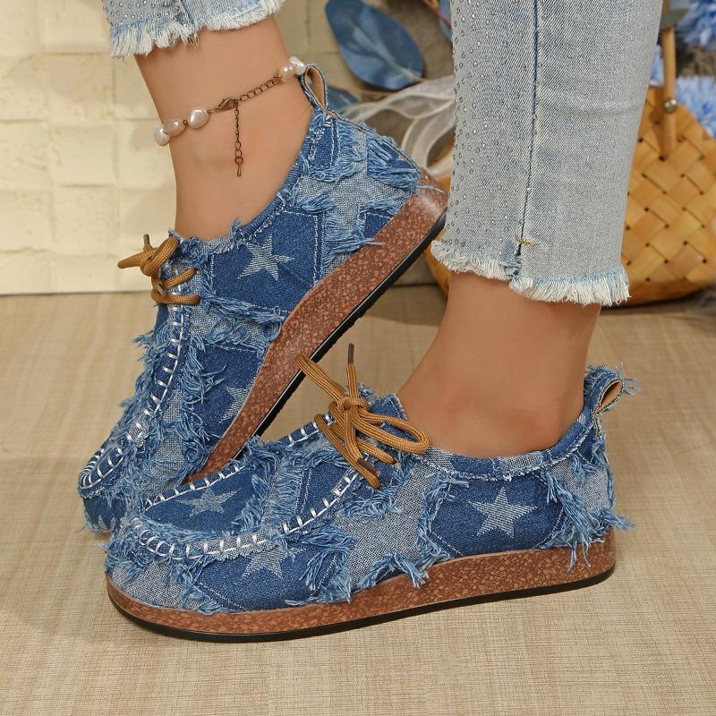 Lace-up Denim Low-top Shoes 2025 Fall New Plus Size Canvas Sports Shoes for Women