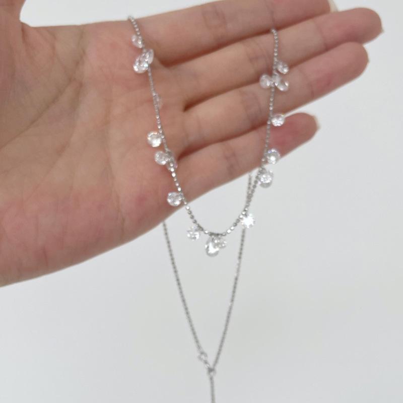 PANJBJ 925 Sterling Silver Crystal Water Drop Necklace for Women Sweet Romantic Versatile Temperament Jewelry Gift Dropshipping