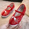 Girls Hanfu Shoes Chinese Traditional Ethnic Beijing Shoes Cotton Embroidered Flat Kids Dress Shoes Casual Footwear Sneakers