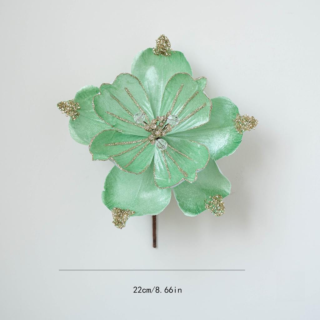 1PC Christmas Artificial Flower 22cm Fabric Sticky Pink Sequins Imitation Magnolia Flower Living Room Decoration Christmas Decoration Small Gift