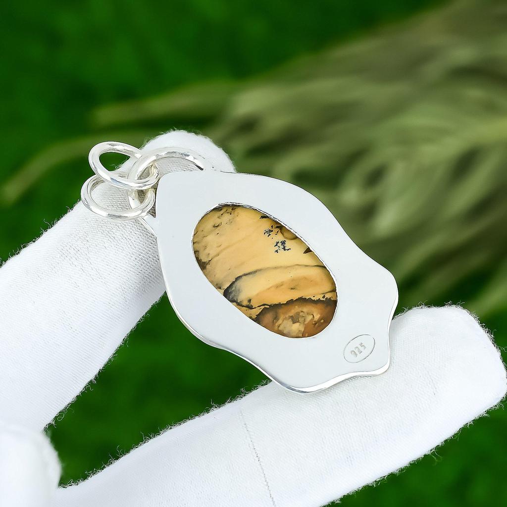 Memorial Day Sale Picture Jasper Stone Bezel Wedding Pendant Jewelry 925 Silver