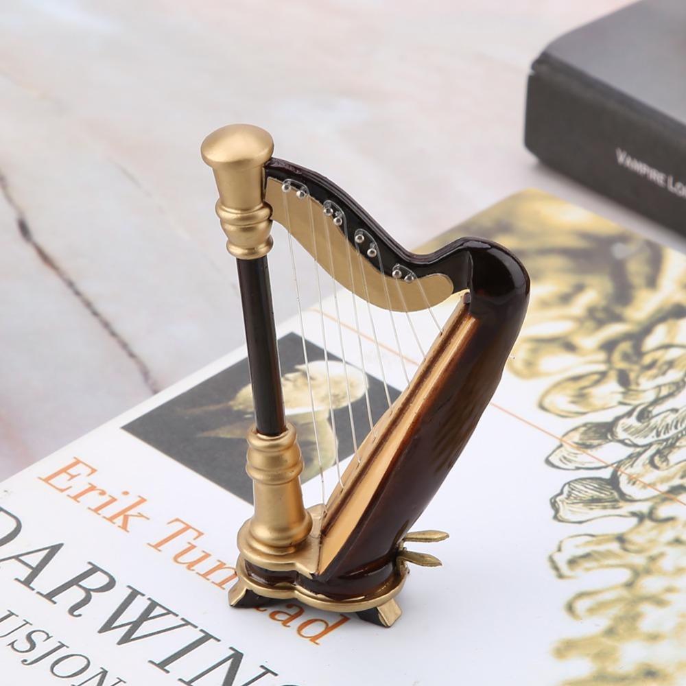 2pcs Replica Wooden Harp Replica Wooden Musical Instrument Ornament Office Display