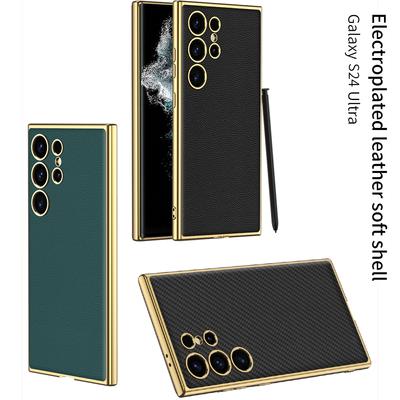For Samsung Galaxy S24 Ultra Plus Case Luxury Electroplated Plain Leather Soft Silicone All Inclusive Shockproof Protection Case