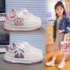 2025 Autumn Girls Little White Shoes Leather Surface New Casual Versatile Board Shoes Sports Waterproof Soft Sole Cartoon Non-slip