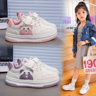 2025 Autumn Girls Little White Shoes Leather Surface New Casual Versatile Board Shoes Sports Waterproof Soft Sole Cartoon Non-slip
