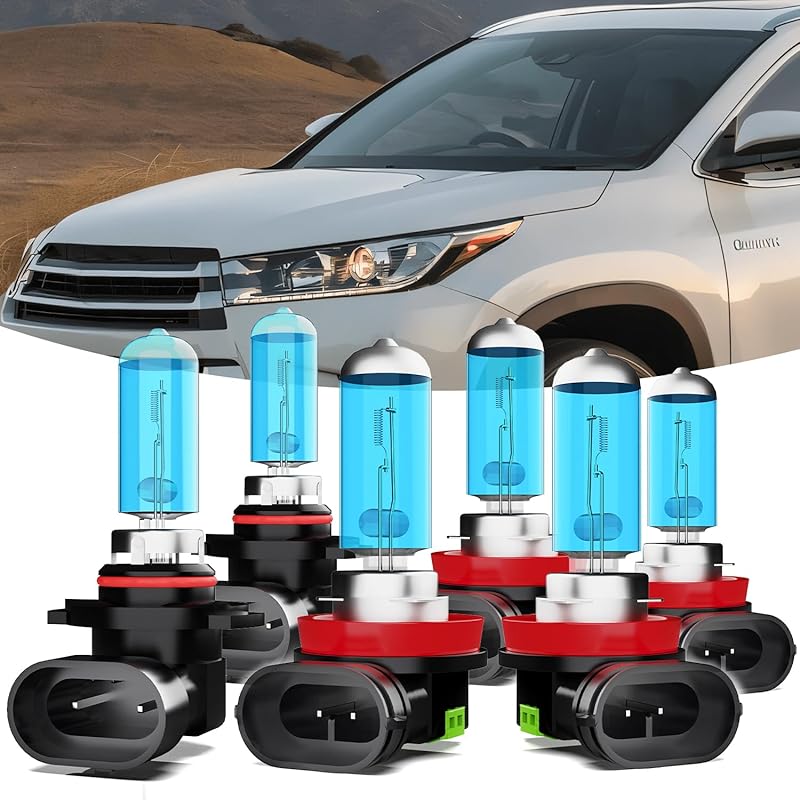 Headlights Fit For Toyota Highlander 2014-2019 Halogen Headlight Bulbs,9005/HB3/H10 High Beam+ H11/H8/H9 Low Beam+ h11 Fog Light Combo,Plug And