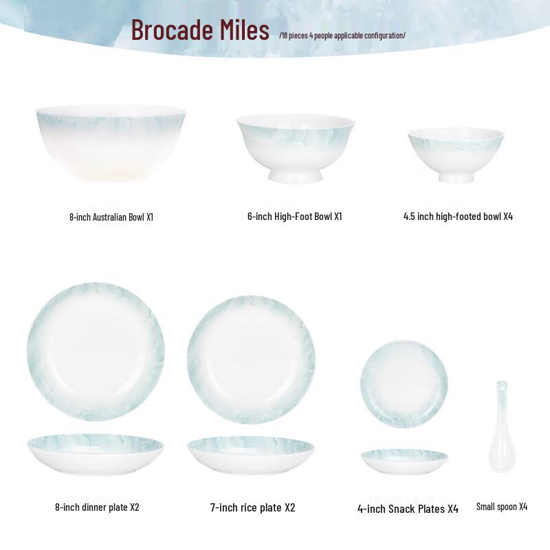 Ailan Huijia WA Yun Jin Wan Li Underglaze Ceramic Tableware 18-piece