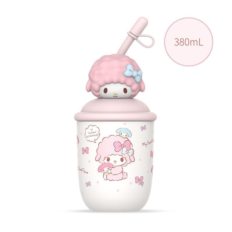 X&W 380ML Hello Kitty Insulated Bottle Stainless Steel Cartoon Beverage Cups Portable Milk Tea Straw Cup with Cute 3D Doll Lid