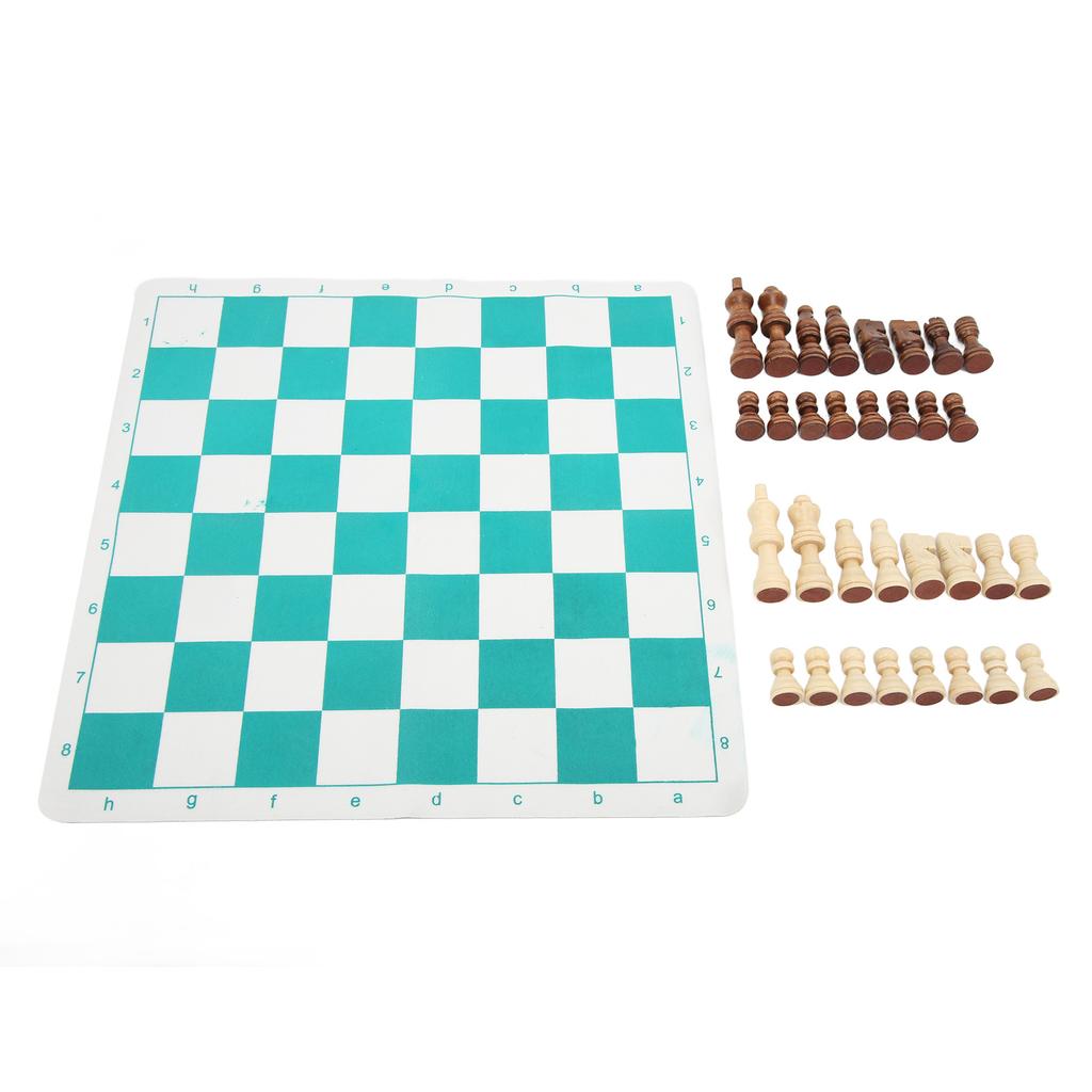 Chess Set Imitation Wood Plastics Glossy Lightweight Chess Pieces with PU Chessboard for Beginners
