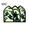 Ghost Witch Black Cat Decor Halloween Wooden Screen Ornaments, Glow in The Dark Gothic Arch No Assembly Ornaments Decor, Atmosphere Supplies for Home