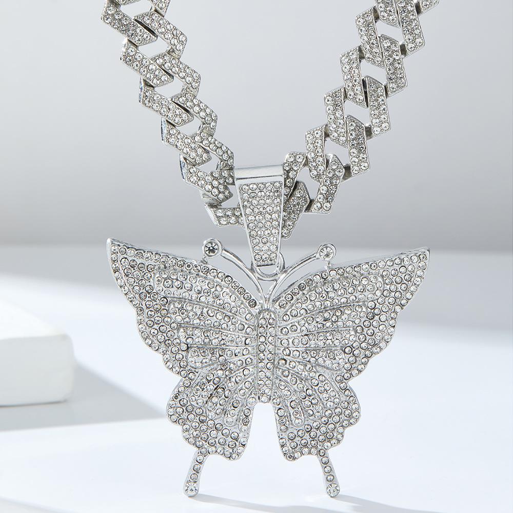 Trendy Zircon Butterfly Hip Hop Pendant Necklace for Couples