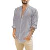 Men's European & American Linen Stand-Up Collar Cardigan Shirt - Solid Color, Long Sleeve, Casual, 2021