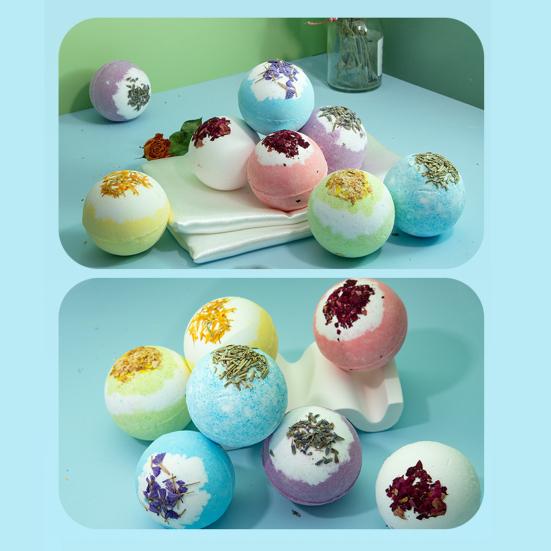Soothing Bath Bombs 100G Dry Flowers Bombs, Lavender Rose Calendula Essential Natural Ingredients Oils Fizzies Ball, Relaxation Spa Skin Moisturizing