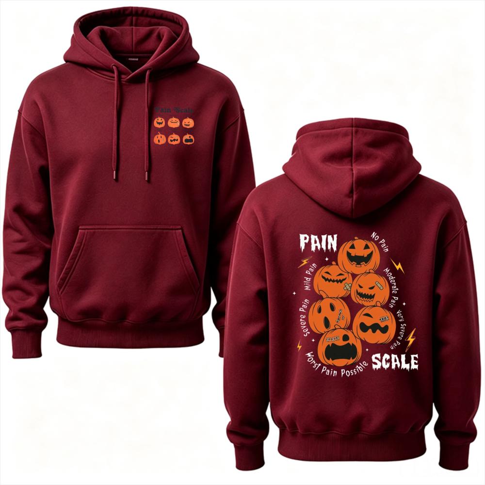 2026 Funny Halloween Pain Scale Pumpkin Hoodie Sarcastic Spooky Emoji Faces Graphic Sweatshirt Unisex Autumn Winter Pullover