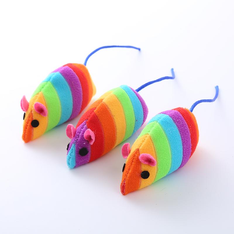 Factory Direct Soft Wool rainbow Color Mouse Shaped Cat Plush Toy Interactive Cat Toy