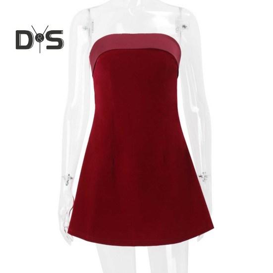 Damen Abendkleid Schulterfrei Bandeau Rückenfrei Ärmellos Schlanke Taille A-Linie Minikleid Abschlussball Party Bankett Kurzes Kleid