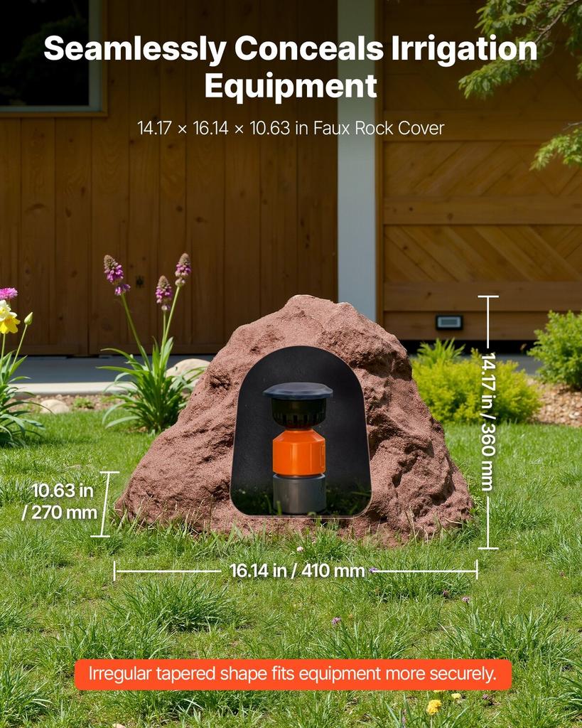 Faux Rock Cover, Outdoor Fake Rock Well Pump Cover, Realistic Natural Texture, Lightweight & Weather-Resistant Polyresin Artificial Boulder for