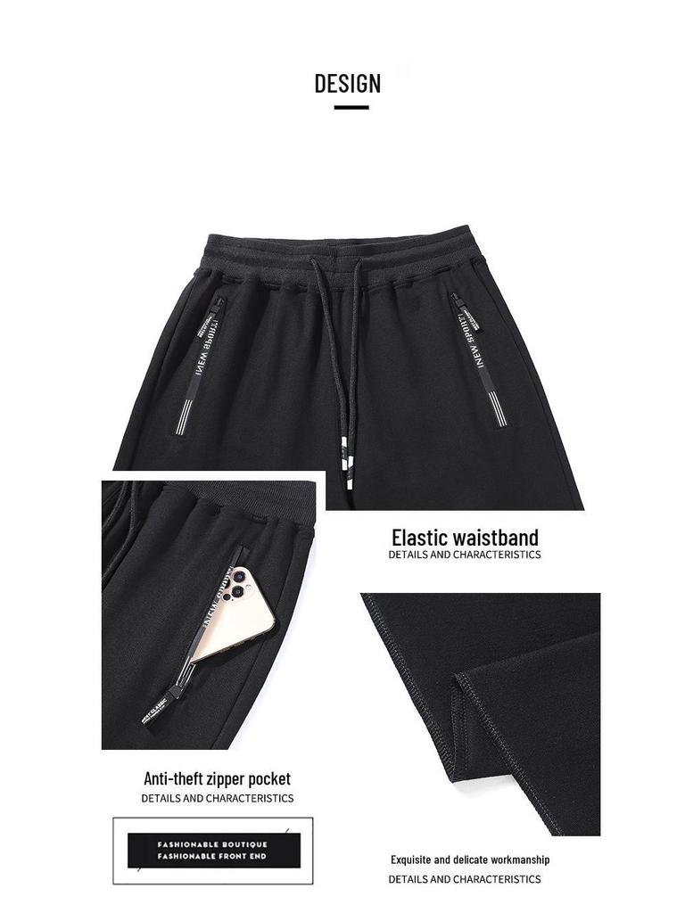 Men's Pure Cotton Lightweight Straight-Leg Sweatpants - Solid Color, Loose Fit for Summer and Spring.