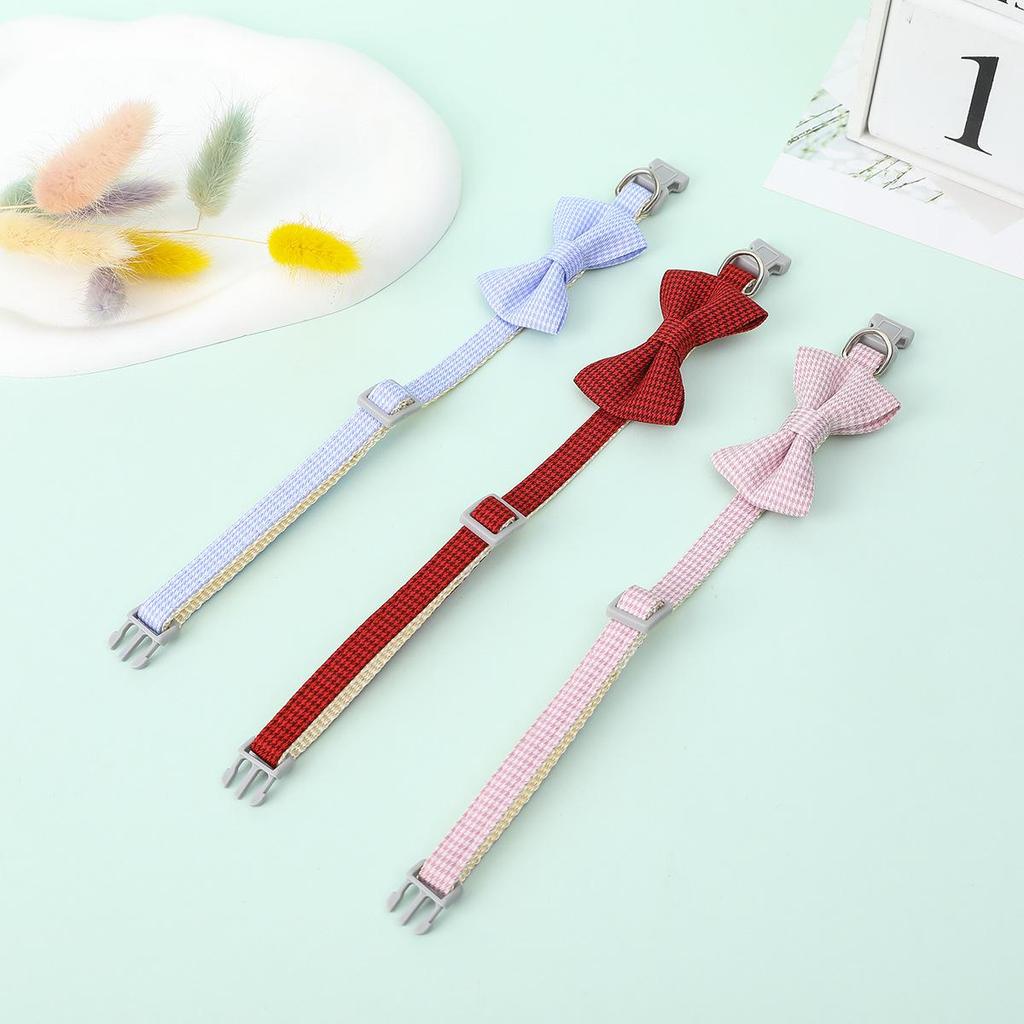 Step-In Houndstooth Bow Pet Collar with Snap Buckle - For Cats & Dogs