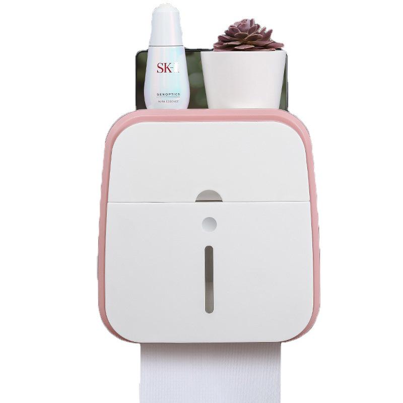 Wall-Mounted Bathroom Tissue and Phone Holder with Storage for Sanitary Supplies