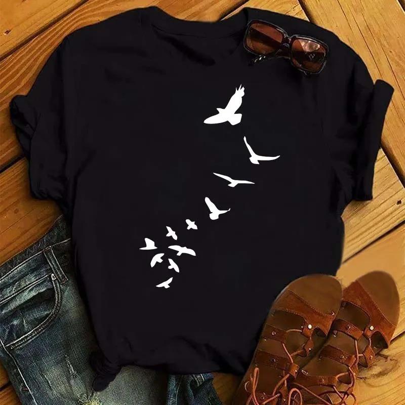 Watercolor Butterfly Heart Printed T Shirt New Women Black T Shirt Harajuku Cute Graphic Tee Shirt Ladies Casual FeUnisex Tops Tee