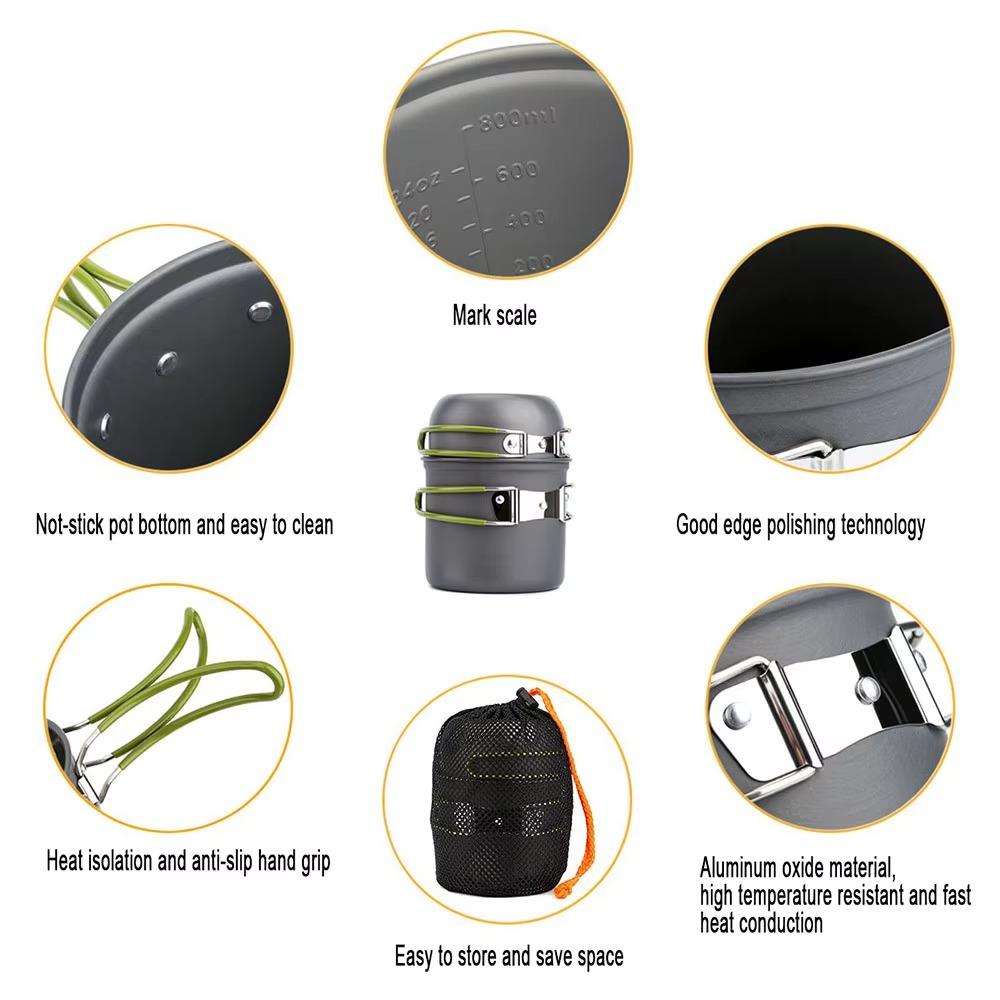 Ultralight Camping Cookware Set Portable Outdoor Cooking Pots Hiking Trekking Picnic Fishing Tableware