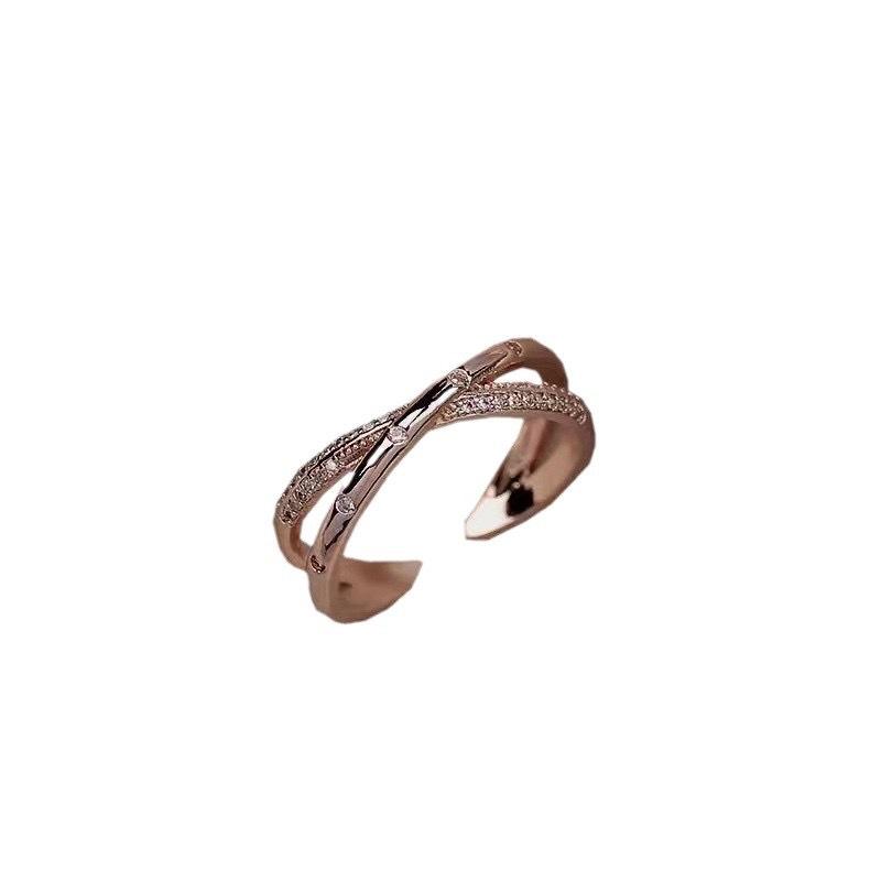 New Cross Ring Women's Fashion Trend Personality Light Luxury Electroplating Rose Gold Opening Adjustable Ring