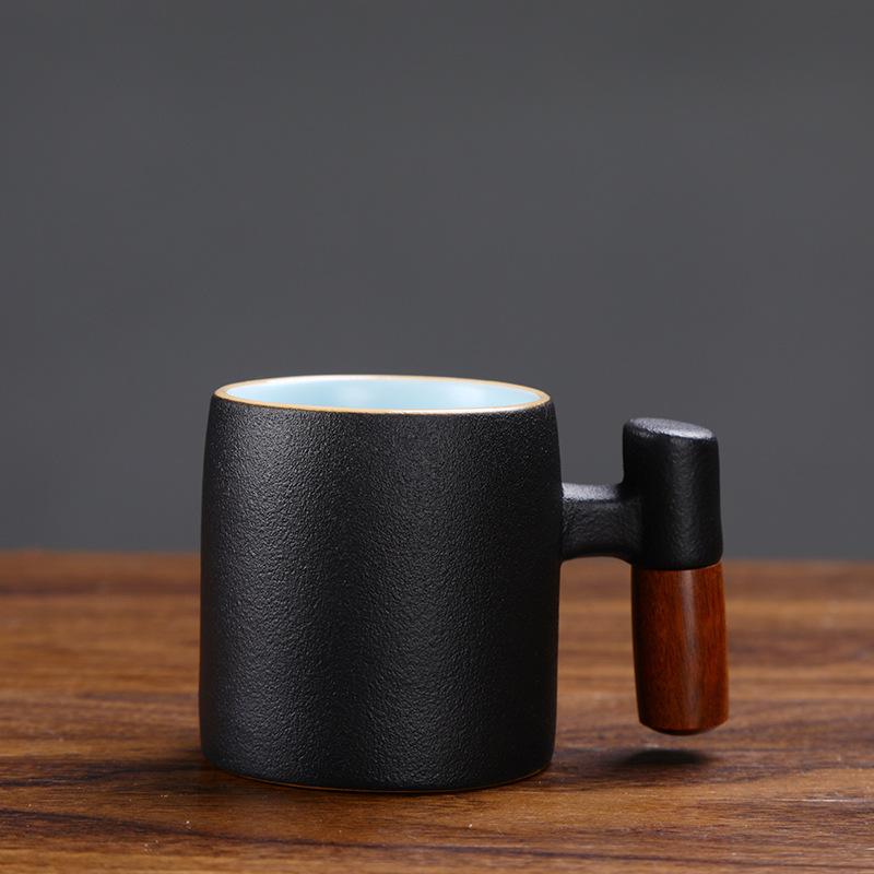 Ceramic Tea Cup Creative Wood Handle Retro Kung Fu Tea Set Single Cup Espresso Mug