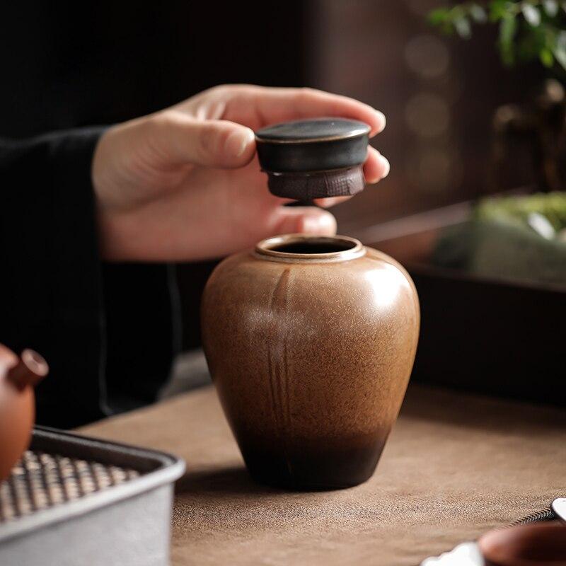 275ml Kiln Change Ceramic Tea Canister Small Sealed Canister Creative Storage Canister Moisture-Proof Storage Canister