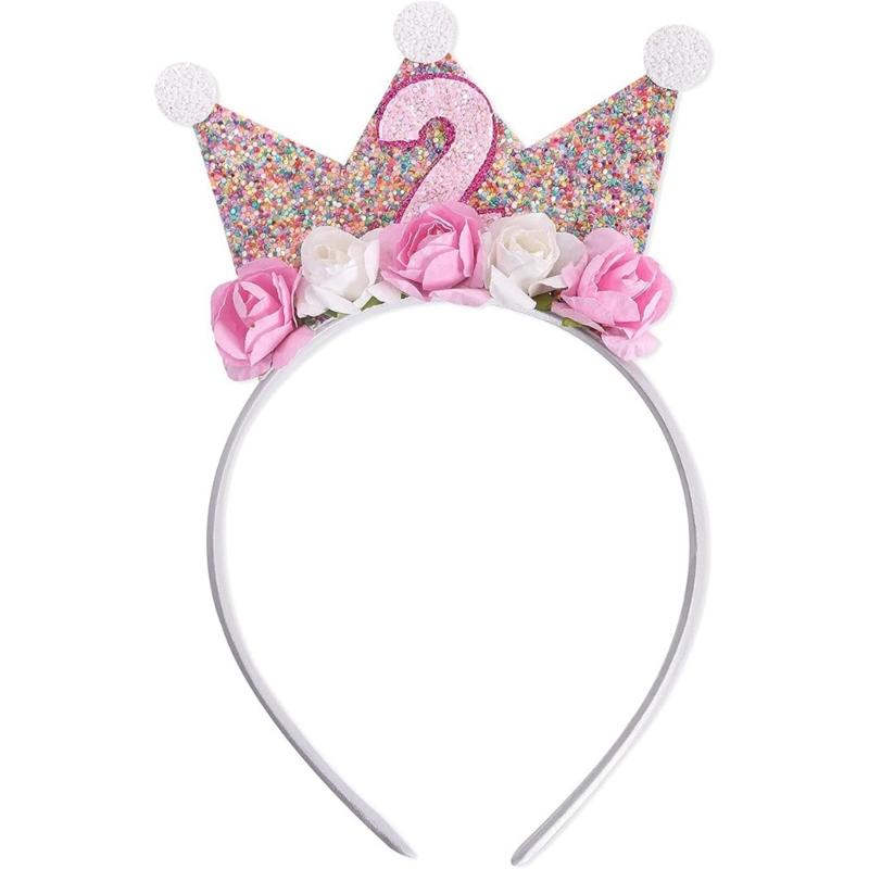Corona di Fiori Headpiece per Compleanno per Bambino di 2/3/4/5 Anni Cerchietti per Capelli Floreali Accattivanti