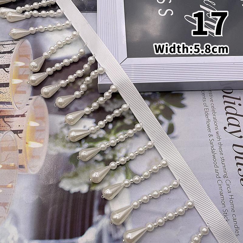 2 Yard Imitation Pearl Bead Pendant Tassel Fringe Lace Trim Diy Upholstery Wedding Dress Costume Edging Lace Ribbon Decor Carfts