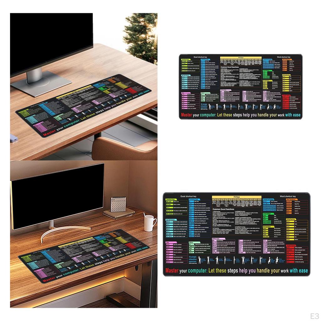 Cheat Sheet Desk Pad Mat Rectangle Large Keyboard Word/ Shortcuts Mousepad for Home