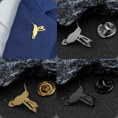 Stainless Steel Hummingbird Brooch Men Cute Animal Design Jewelry Wedding Men's Shirt Suit Badge Lapel Pins Accessory