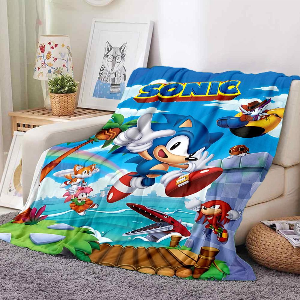 1pc Sonic Adventure Flannel Throw Blanket - HD Printed Lightweight Soft Warm All-Season Blanket for Sofa, Bed, Travel, Camping - Machine Washable070