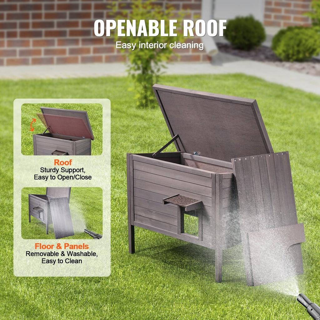 Outdoor Cat House Wooden Feral Cat Shelter with Roof & PVC Door Flaps