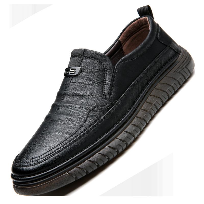 

Повсякденне шкіряне взуття з дихаючої шкіри, чоловіча підошва з яловичих сухожиль, одна педаль, протиковзка волога, шкіряне ділове взуття 44 чорний