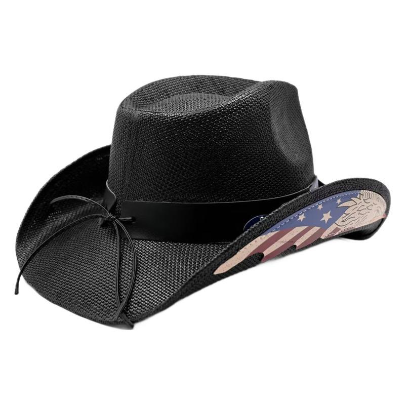 Popular American USA men's and women's stiff retro equestrian hats printed big eaves western cowboy straw hats