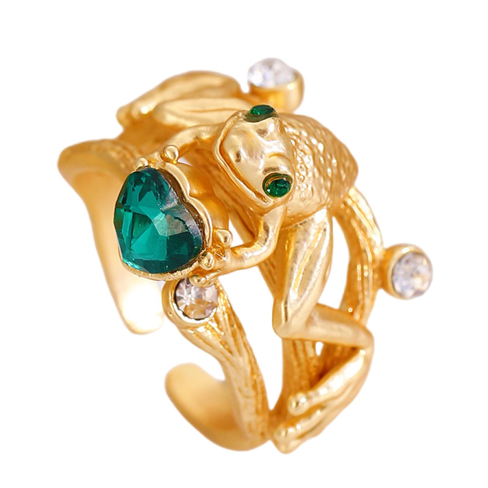 

Причудливое кольцо-объятие с лягушками с изумрудным сердцем, элегантный животный шарм, кольцо на палец, аксессуар в стиле ретро для законодателей моды