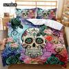 Skull Duvet Cover Set Rose Floral Twin Bedding Set Printed Valentine's Day Halloween Skull Gothic Skeleton Polyester Qulit Cover